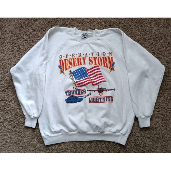 Vintage Desert Storm Sweatshirt Women's Large White Long Sleeve 90s - Picture 1 of 6